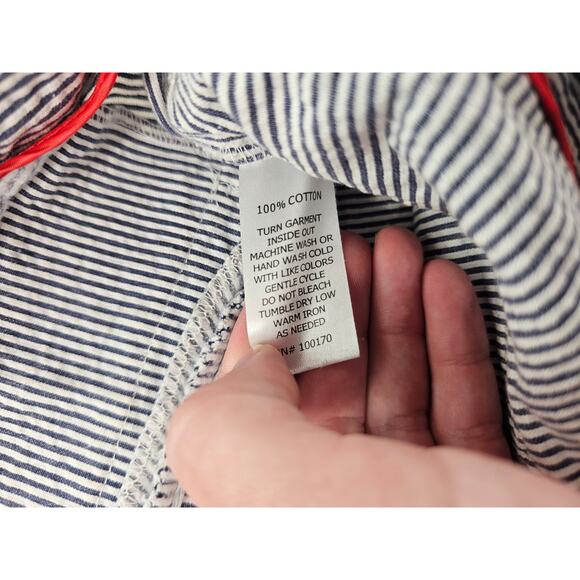 British Khaki size 8 seer sucker navy white stripes ankle Cropped pants EUC * - Picture 4 of 8